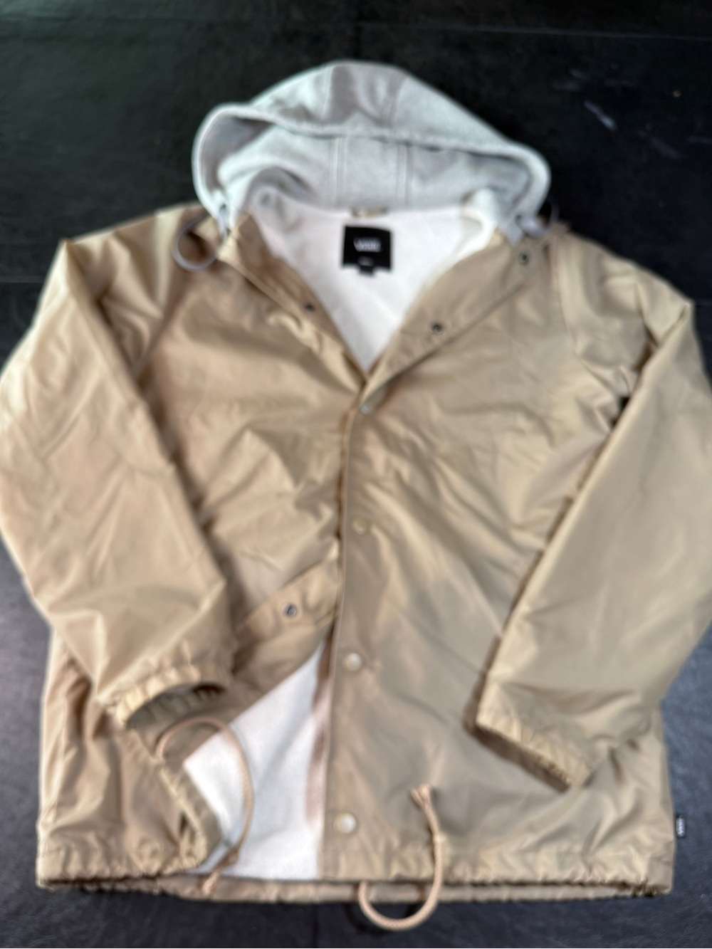 Vans Men's Hooded Windbreaker Jacket in Khaki with Gray Hood Size Small